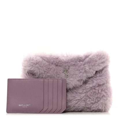 Saint Laurent Shearling Quilted Monogram Loulou Puffer Pouch Clutch Lilac 1 of 8