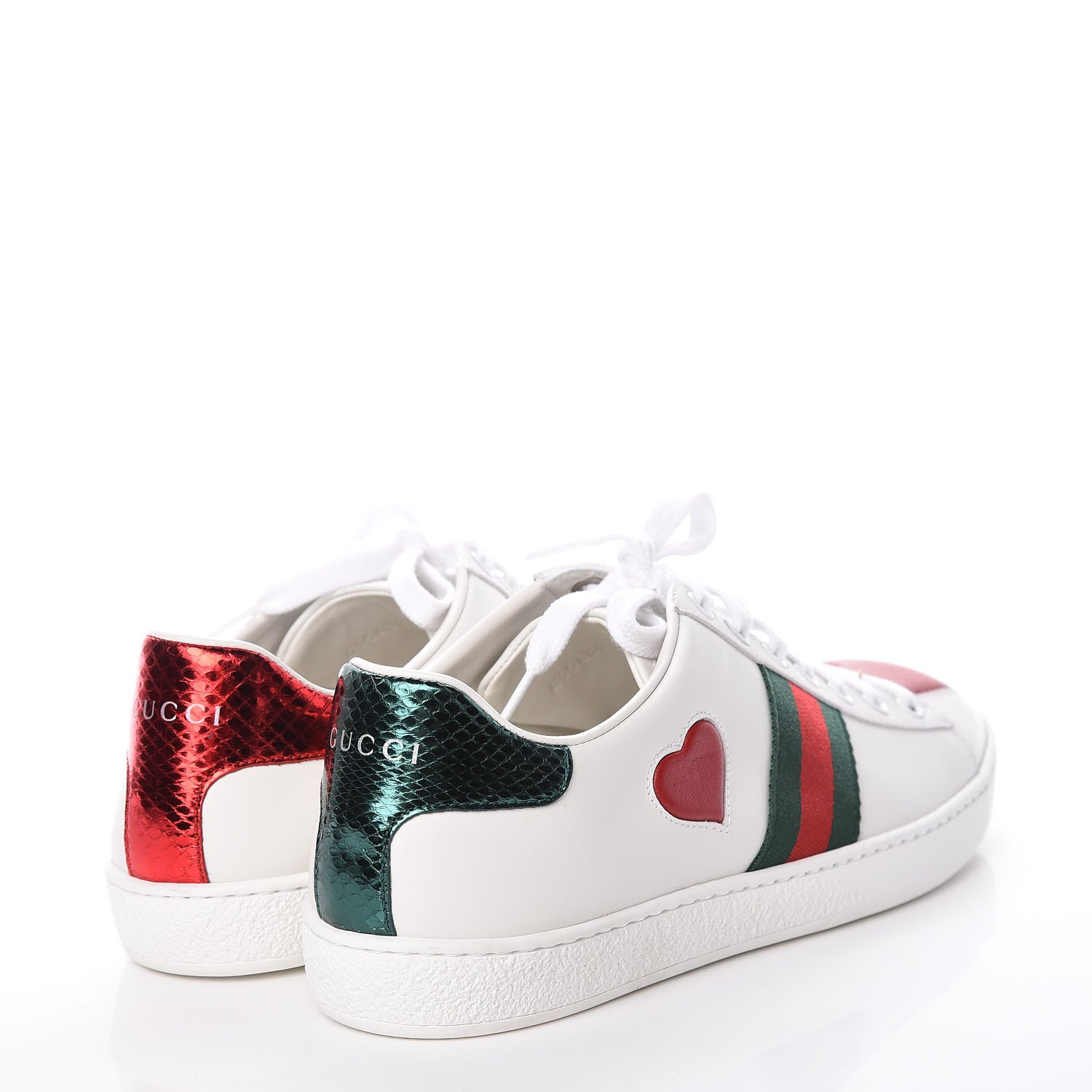 Gucci Calfskin Ayers Web Heart Embroidered Ace Sneakers 38.5 White 4 of 12