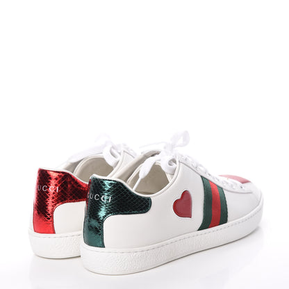 Gucci Calfskin Ayers Web Heart Embroidered Ace Sneakers 38.5 White 4 of 12