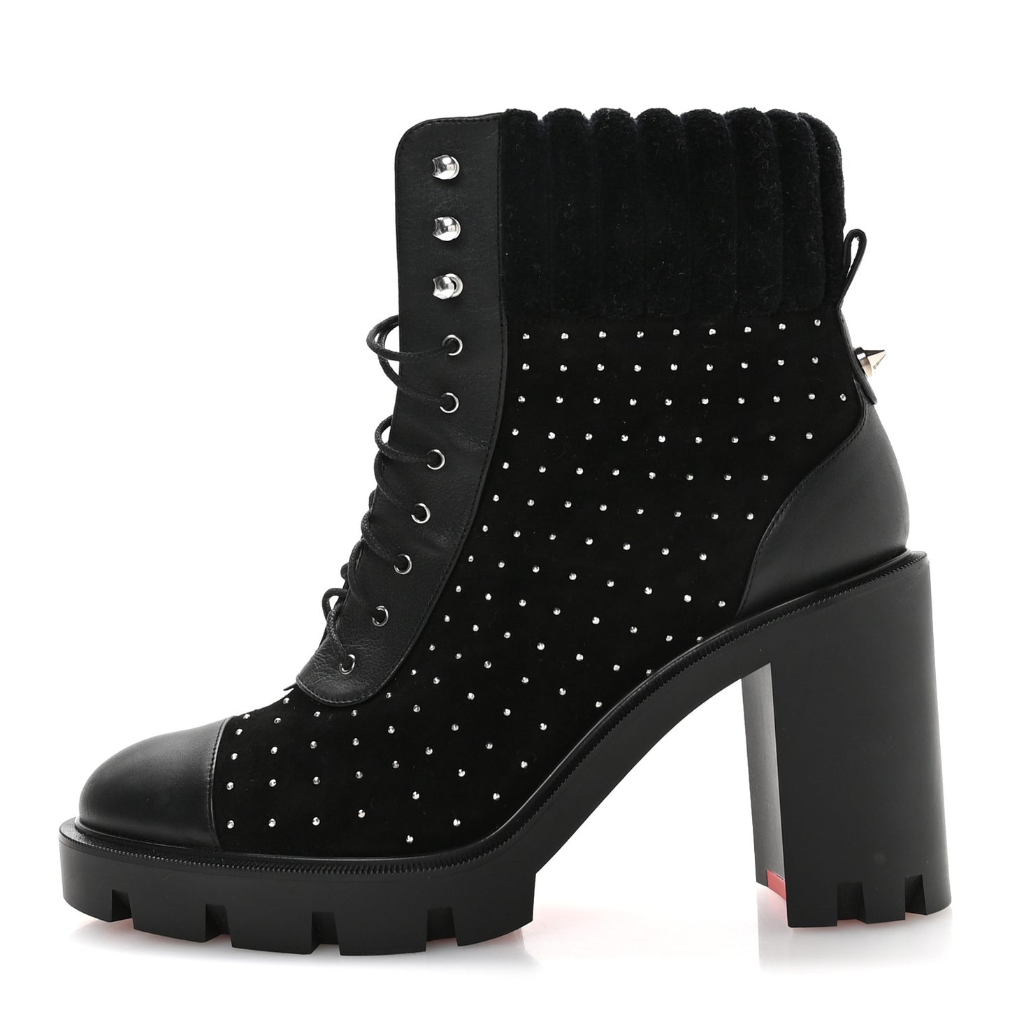 Calfskin Suede Cake Velvet Studded Dakita Lug 70 Boots 40.5 Black