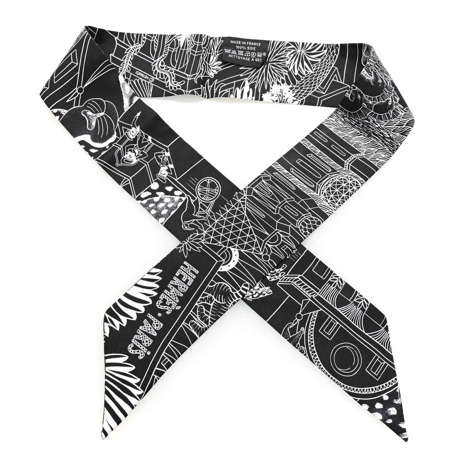 Hermes Silk Animapolis Twilly Black White 1 of 4