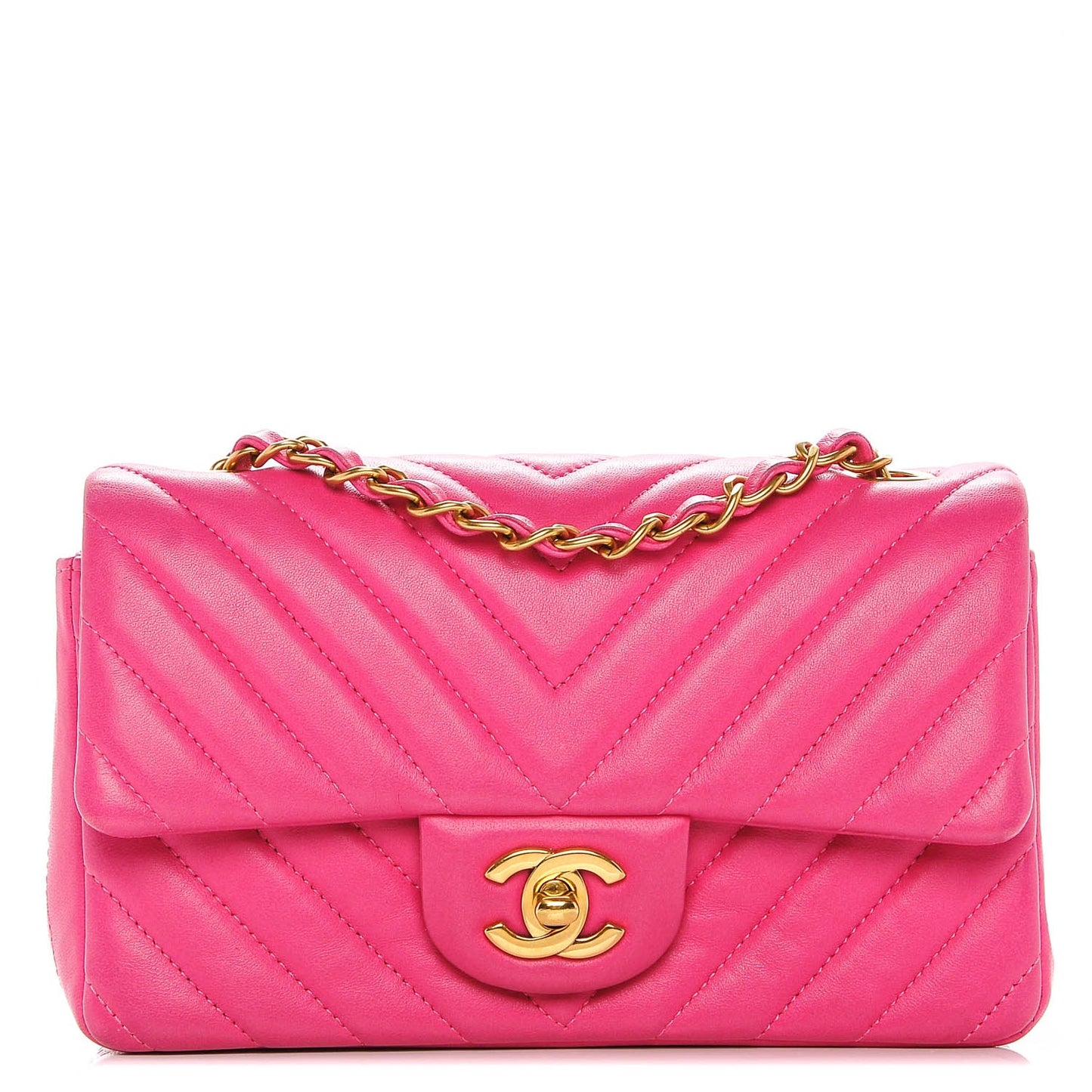 Lambskin Chevron Quilted Mini Rectangular Flap Pink