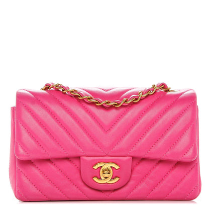 Chanel Lambskin Chevron Quilted Mini Rectangular Flap Pink 1 of 7