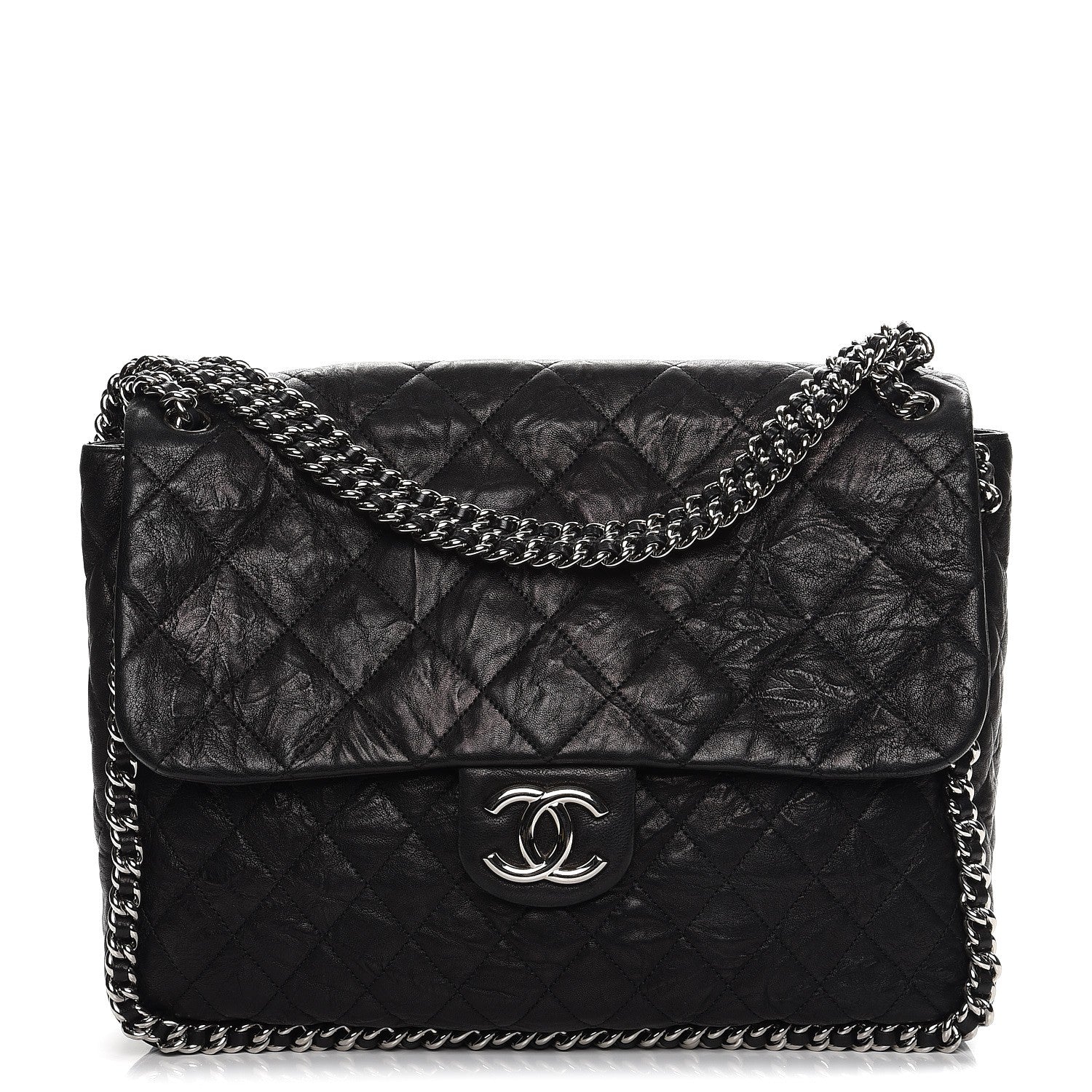 Chanel Washed Lambskin Quilted Maxi Chain Around Flap Black 1 of 8