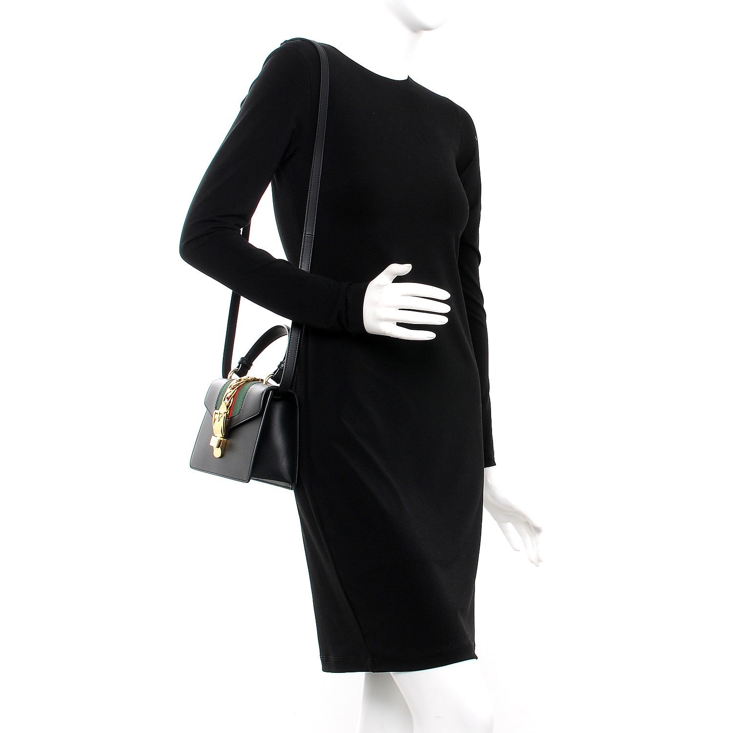 Gucci Calfskin Mini Sylvie Top Handle Bag Black 2 of 11
