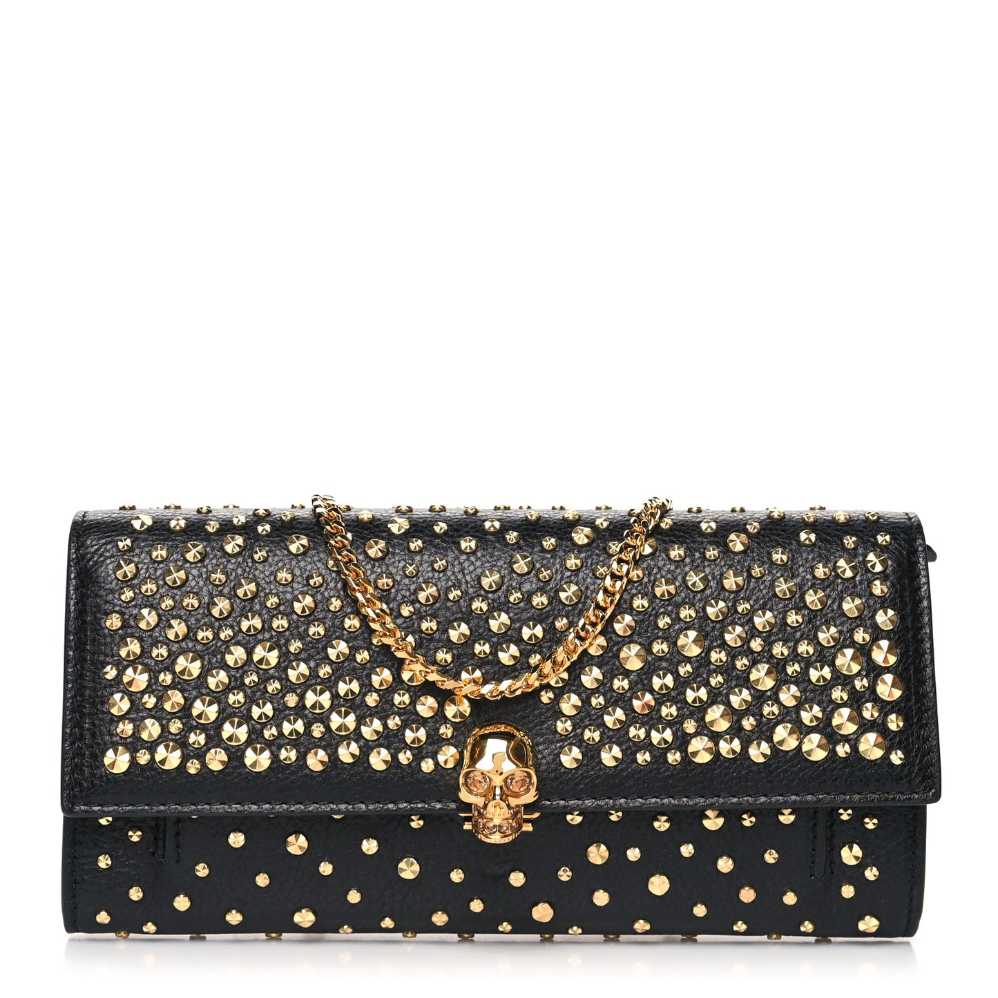 Calfskin Studded Skull Wallet on Chain Black