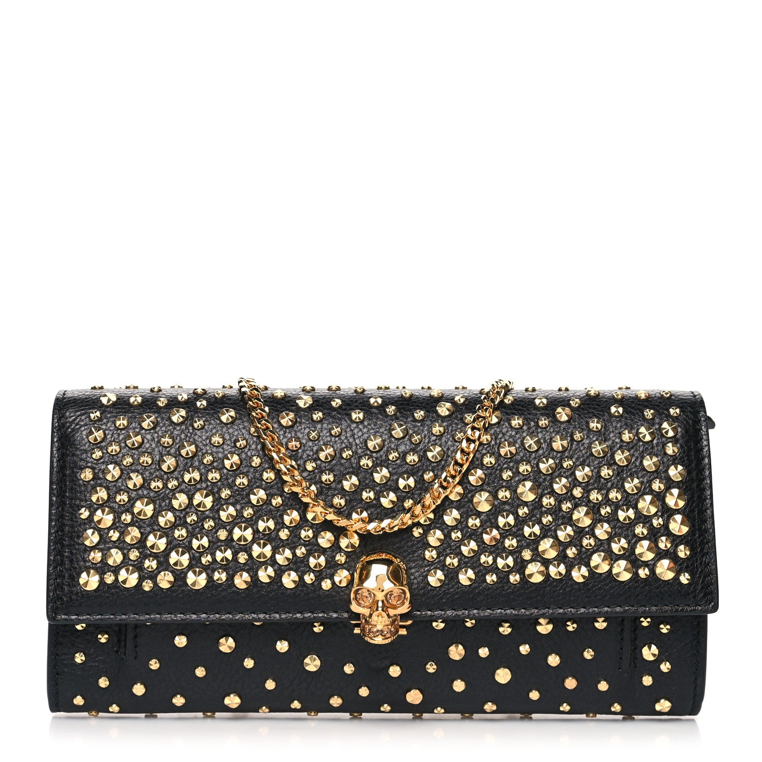 Alexander McQueen Calfskin Studded Skull Wallet on Chain Black 1 of 10
