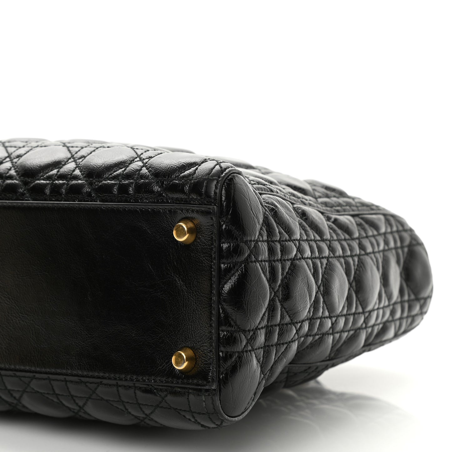 Crinkled Patent Cannage Large Lady Dior Black