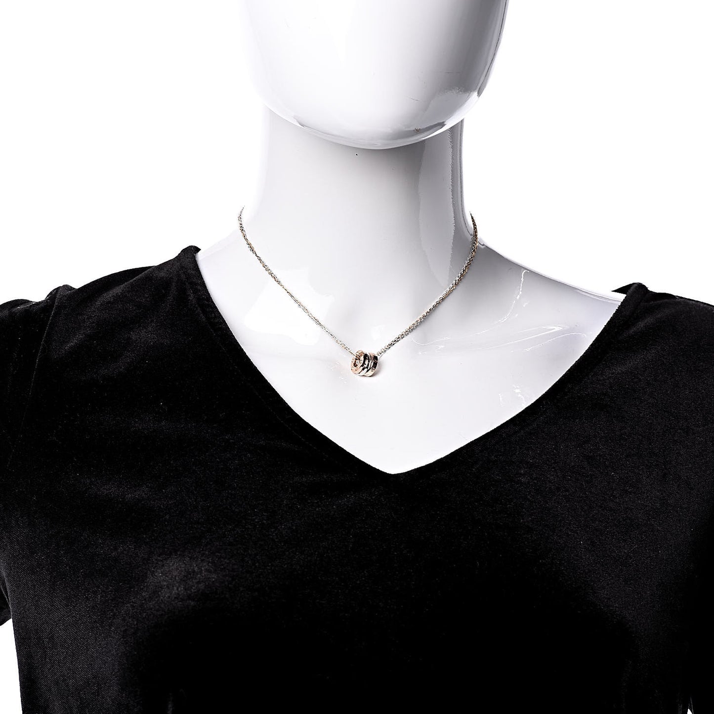 18K White Pink Gold Diamond Three Ring LOVE Pendant Necklace