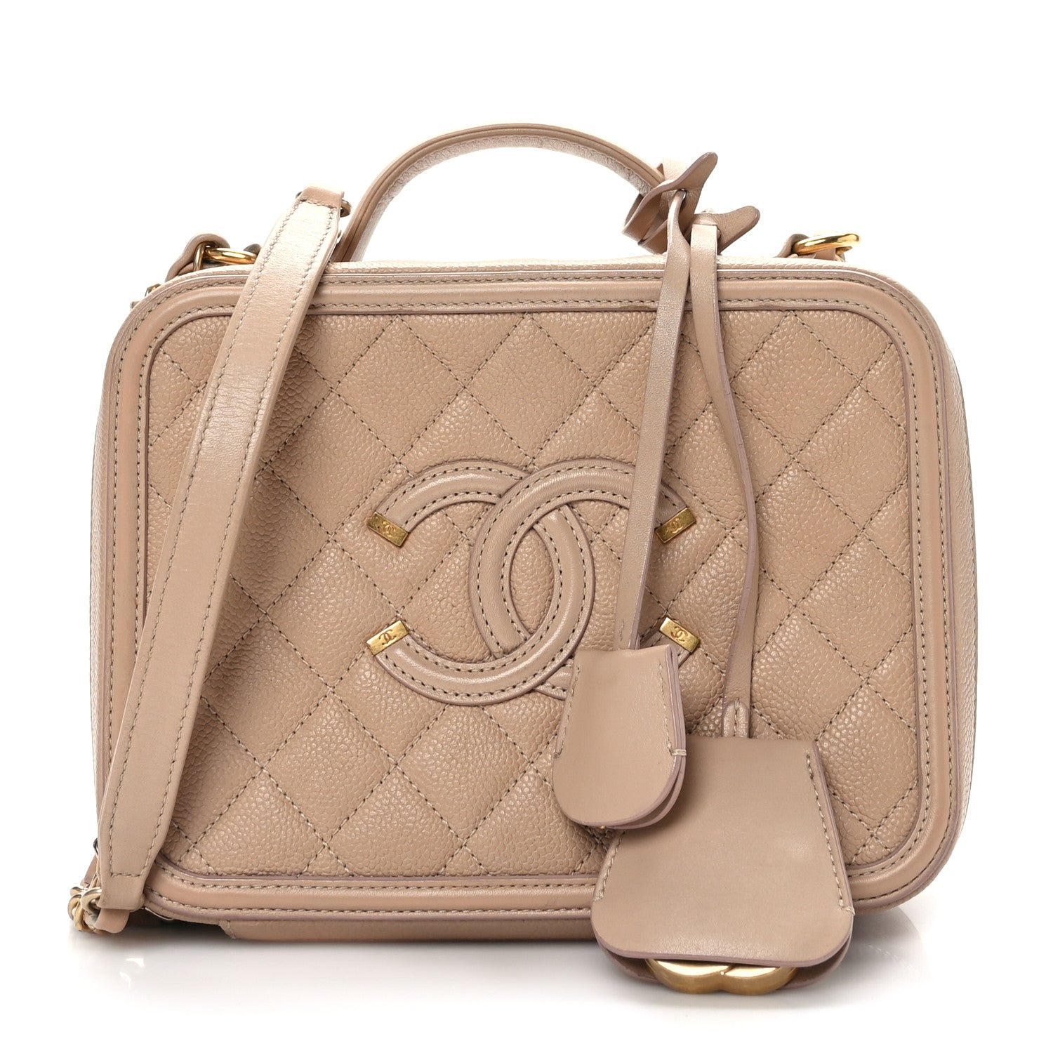 Chanel Caviar Quilted Medium CC Filigree Vanity Case Light Beige 1 of 9