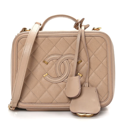 Chanel Caviar Quilted Medium CC Filigree Vanity Case Light Beige 1 of 9