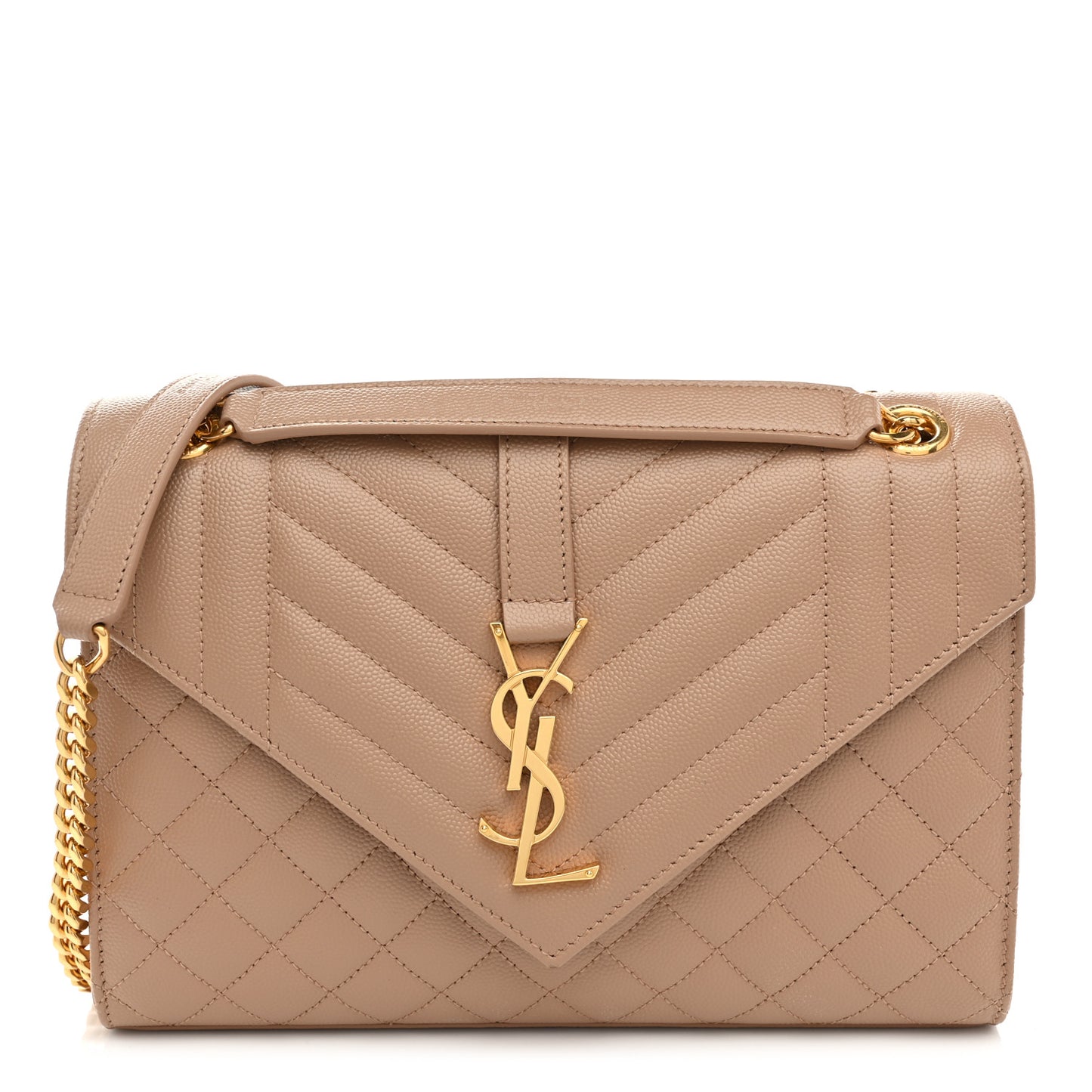 Grain De Poudre Textured Mixed Matelasse Medium Triquilt Monogram Satchel Dark Latte