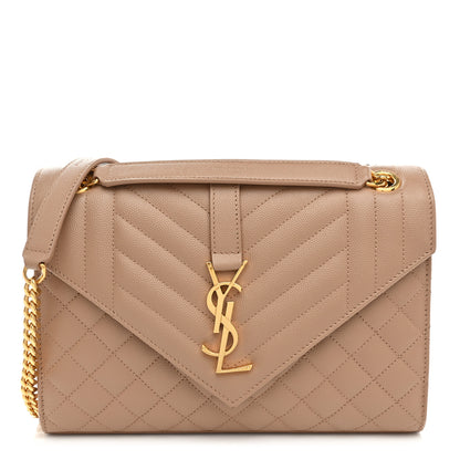 Saint Laurent Grain De Poudre Textured Mixed Matelasse Medium Triquilt Monogram Satchel Dark Latte 1 of 9