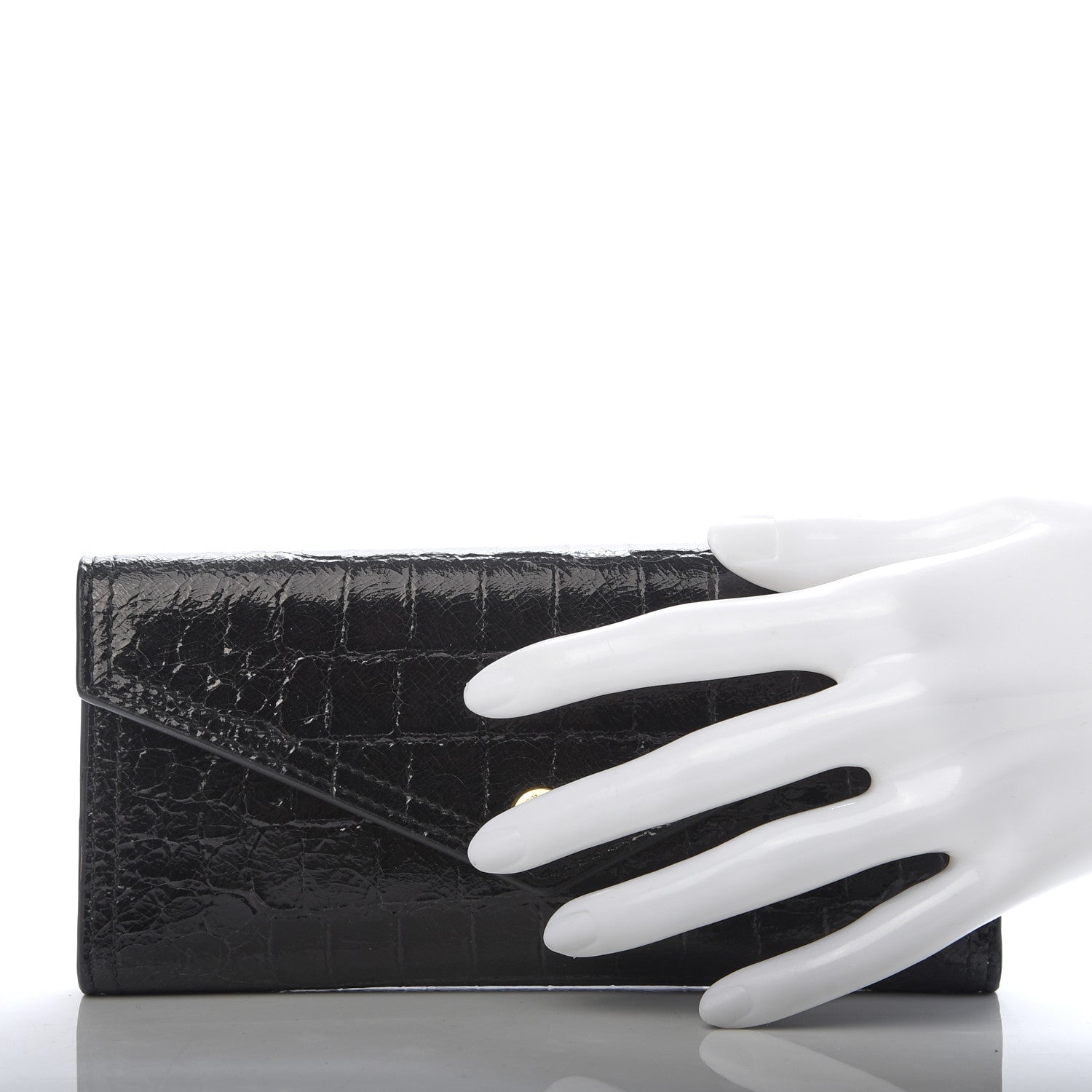 Miu Miu Patent Crocodile Embossed Saint Cocco Lux Flap Wallet Black Petalo 2 of 7