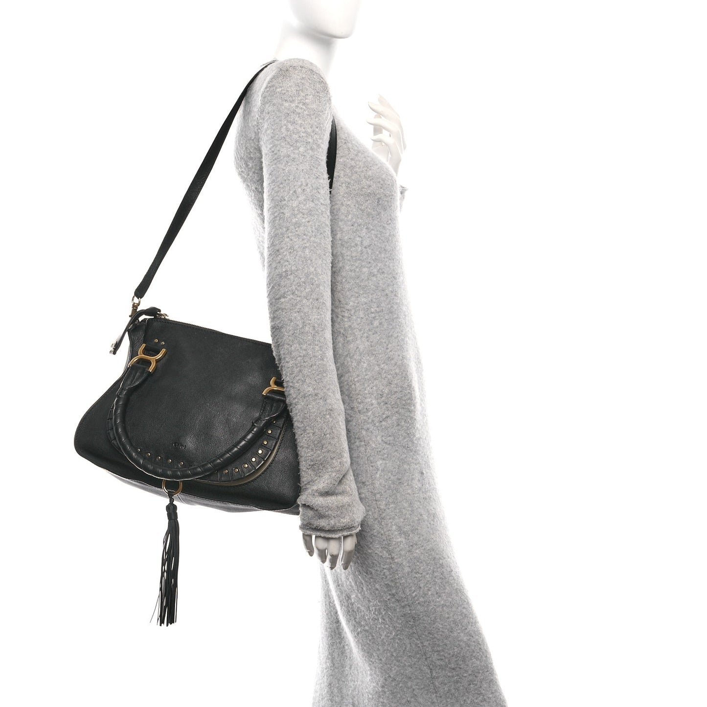 Calfskin Studded Medium Marcie Satchel Black