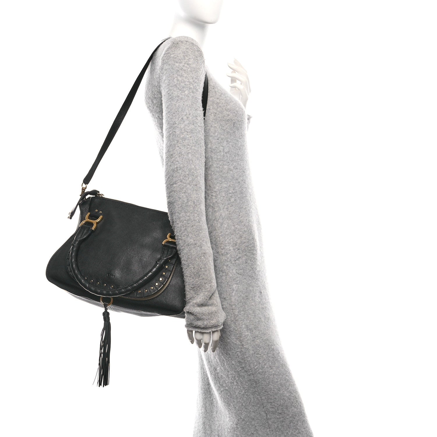Chloe Calfskin Studded Medium Marcie Satchel Black 2 of 10
