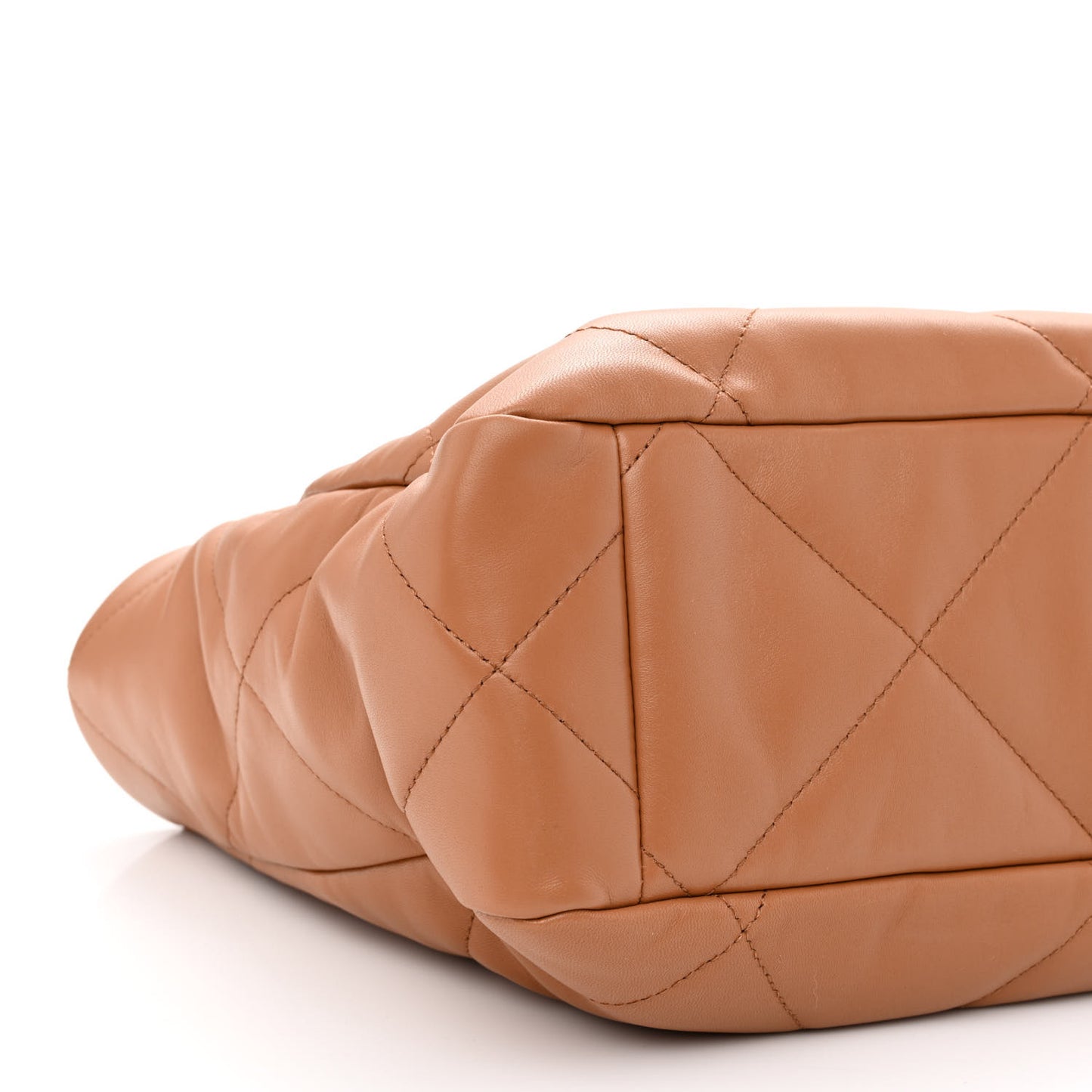Lambskin Quilted Chanel 19 East West Shopping Bag Brown