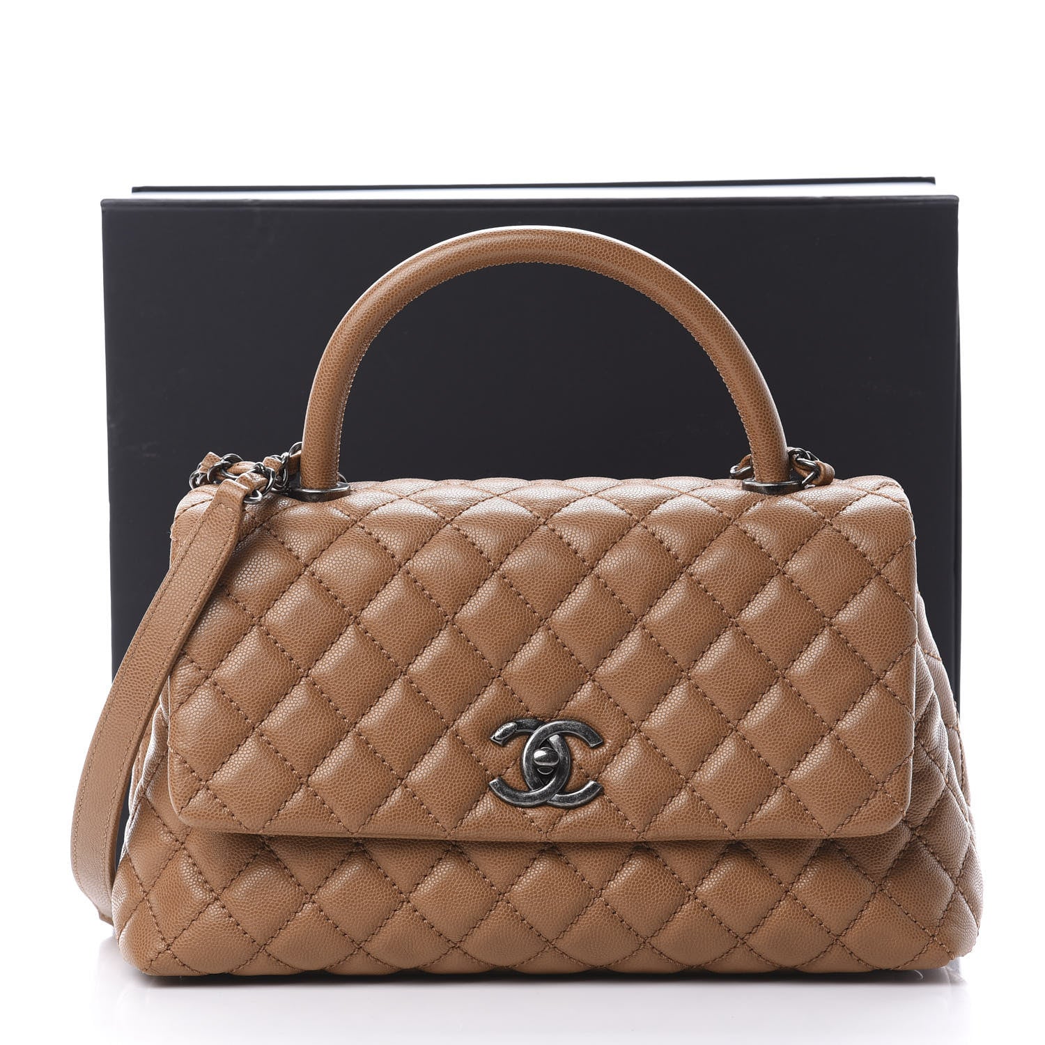 Chanel Caviar Quilted Small Coco Handle Flap Camel 11 of 11