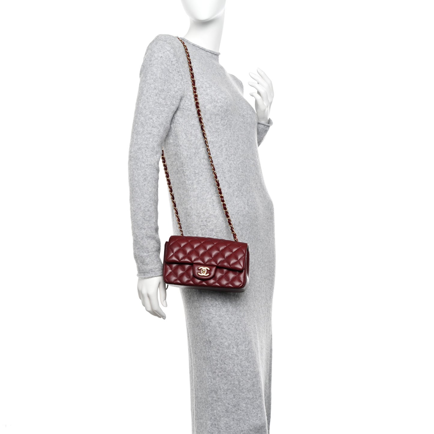 Caviar Quilted Mini Rectangular Flap Dark Red