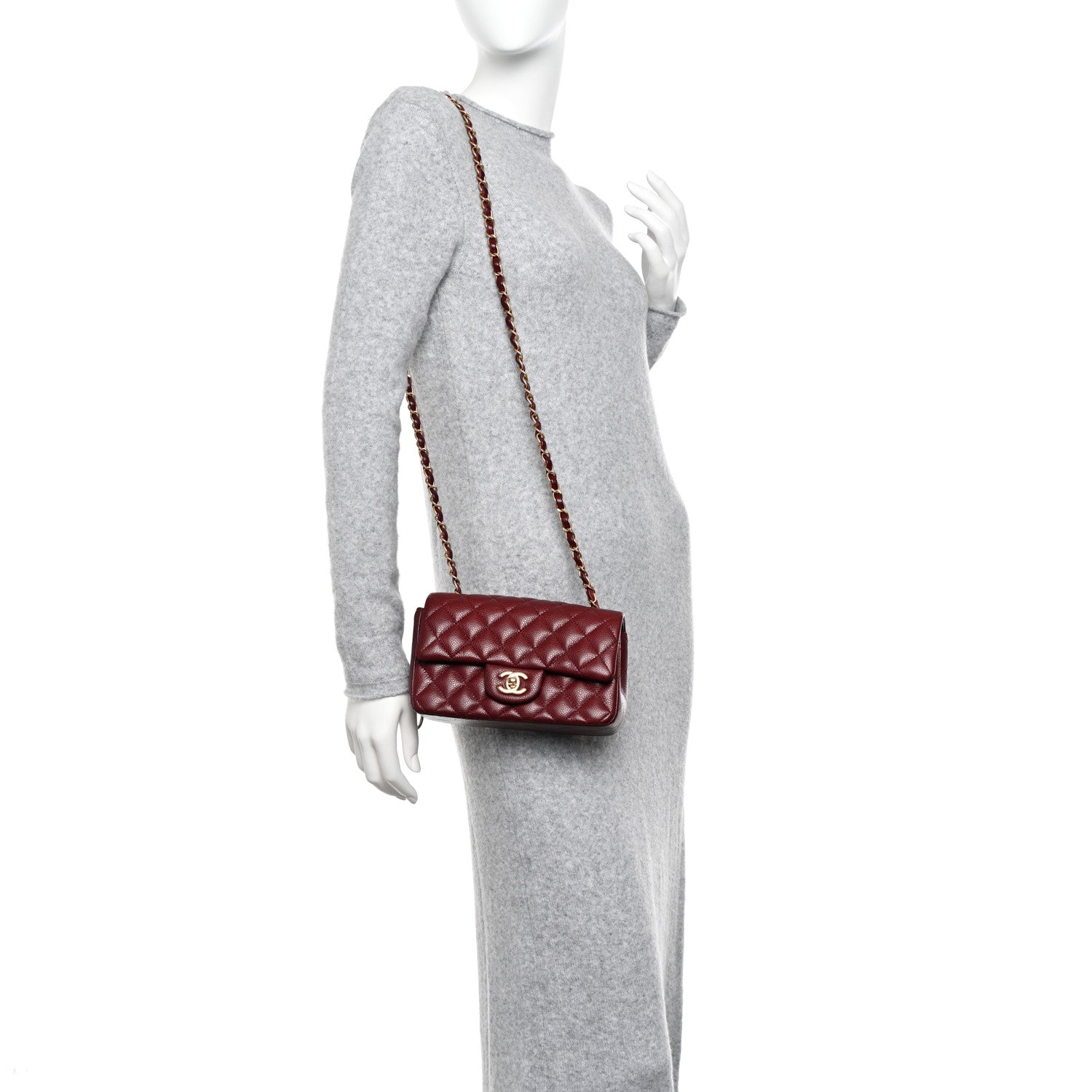 Chanel Caviar Quilted Mini Rectangular Flap Dark Red 2 of 11