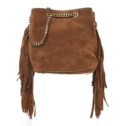 Saint Laurent Suede Calfskin Fringe Baby Emmanuelle Bucket Light Ochre 1 of 6