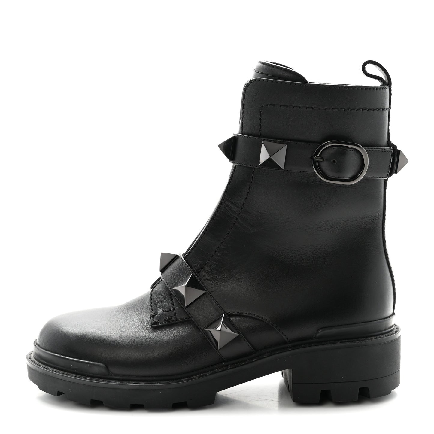 Calfskin Tonal Roman Stud 20/40mm Combat Boots 38.5 Black