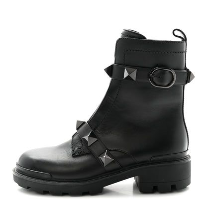 Valentino Garavani Calfskin Tonal Roman Stud 20/40mm Combat Boots 38.5 Black 1 of 9