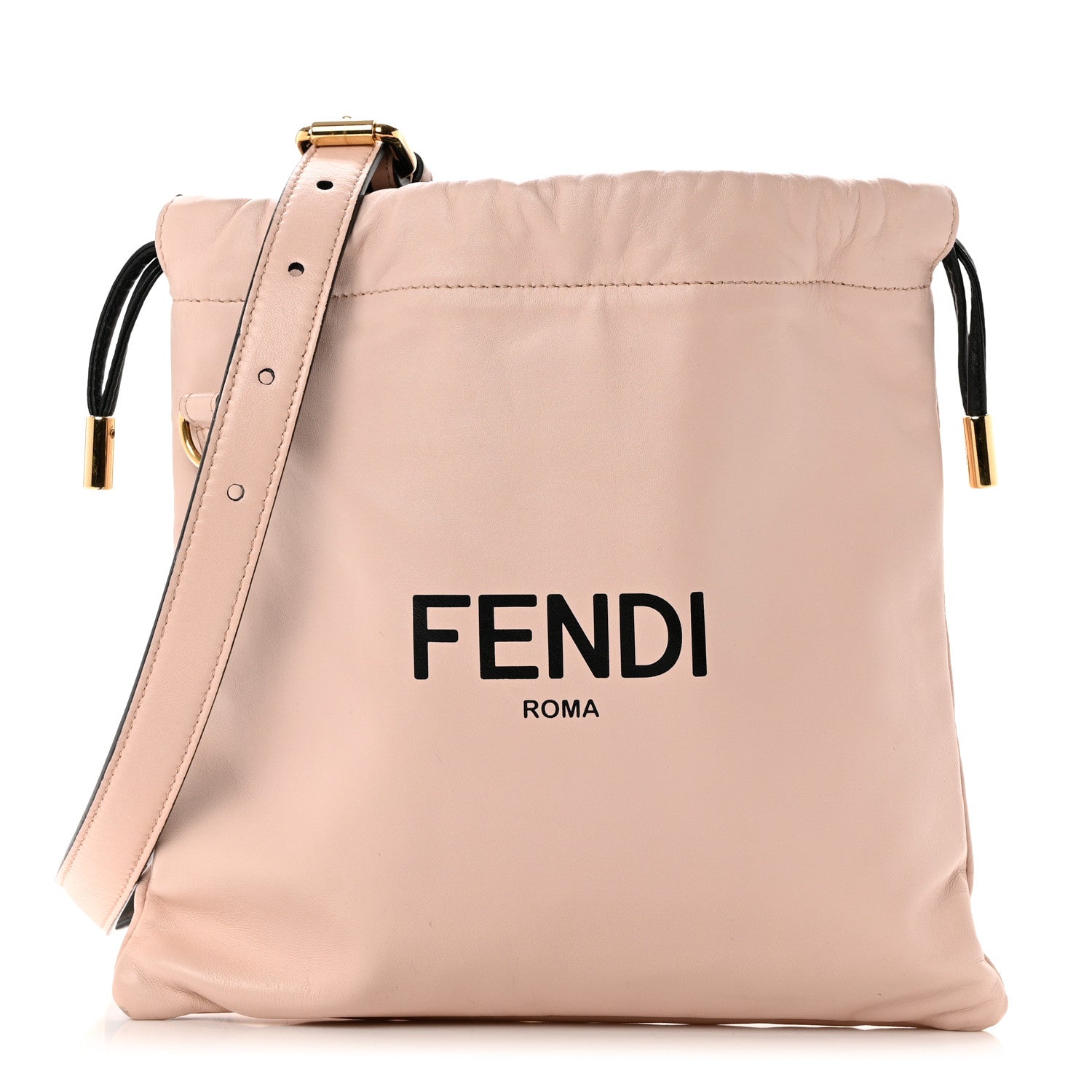 Fendi Soft Nappa Logo Small Drawstring Pouch Bag Rosa Quarzo Black 1 of 10