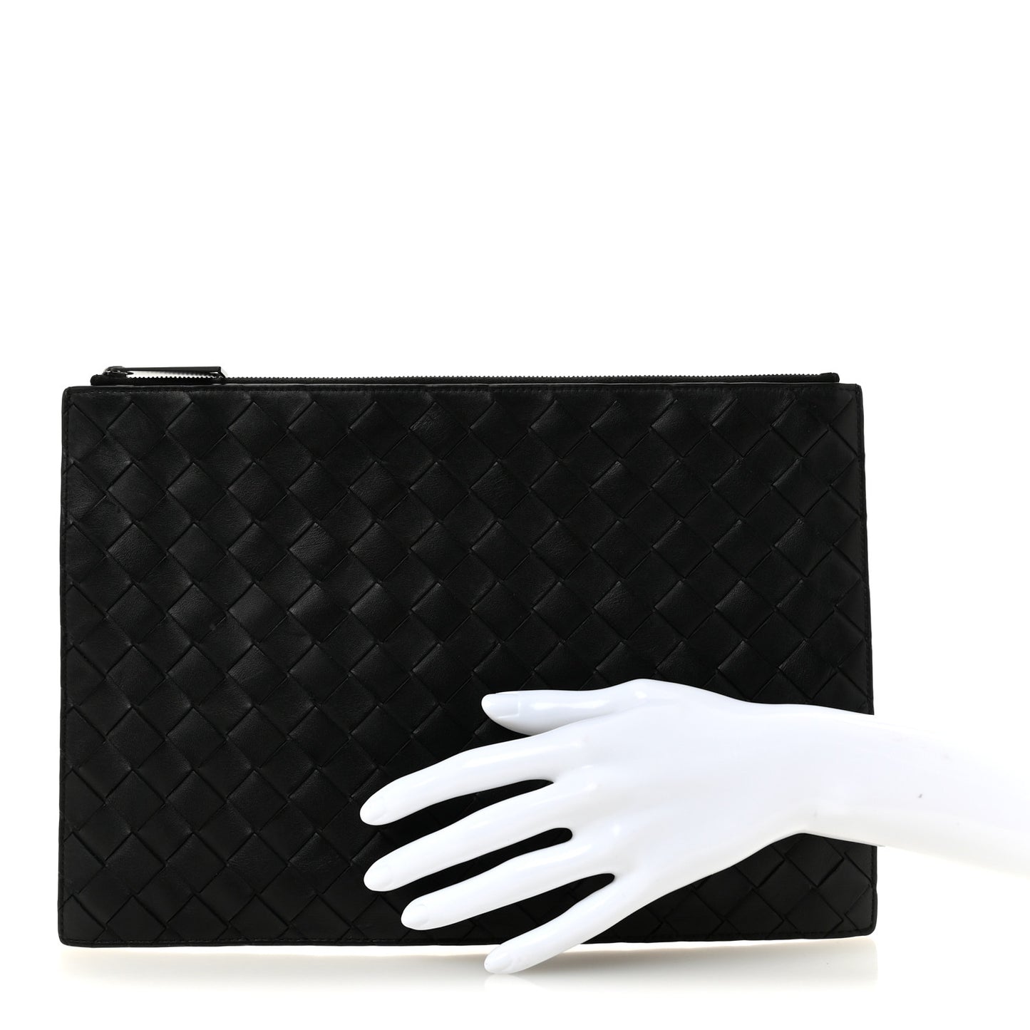 Nappa Intrecciato Flat Zip Pouch Black
