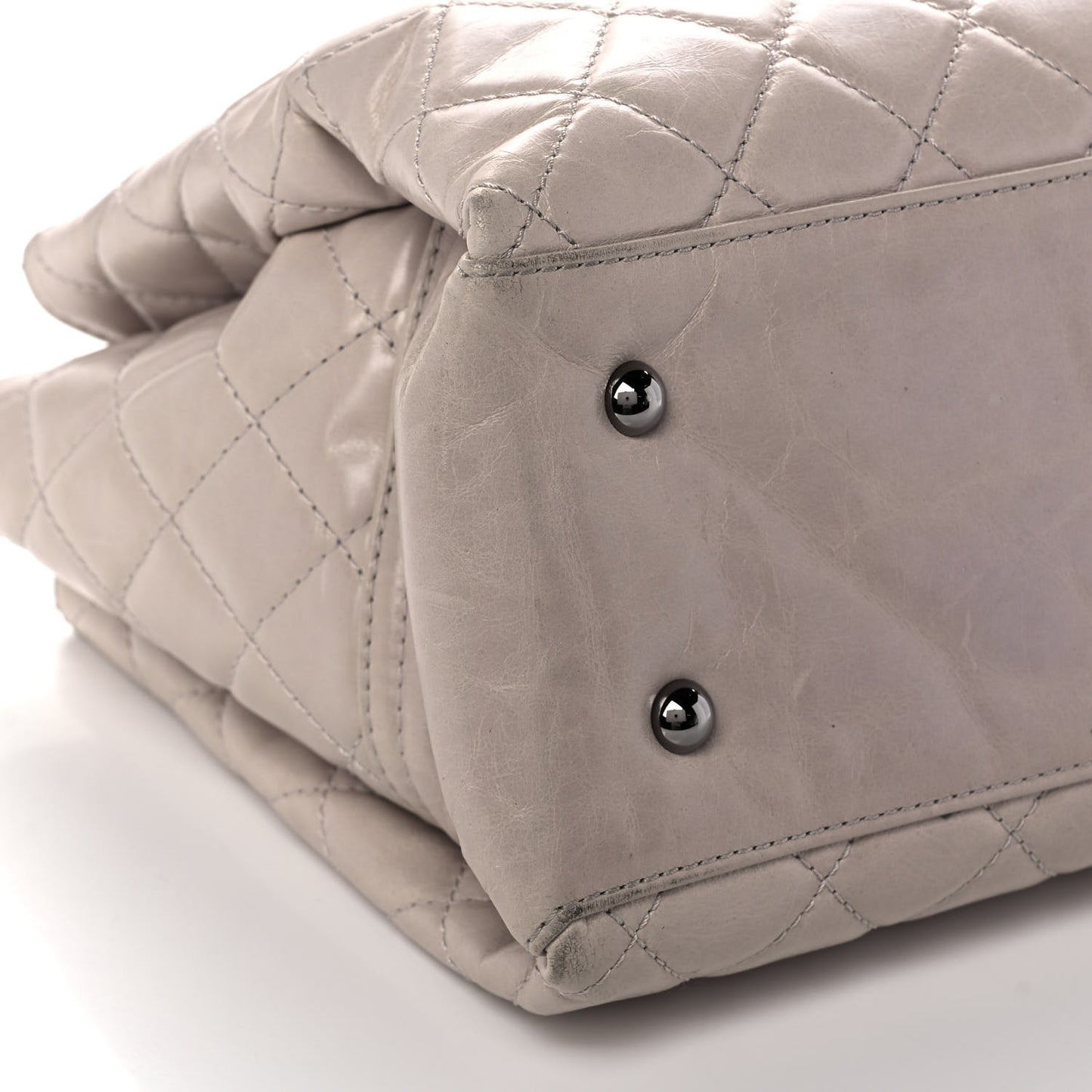 Glazed Calfskin Quilted Shopping Tote Light Beige