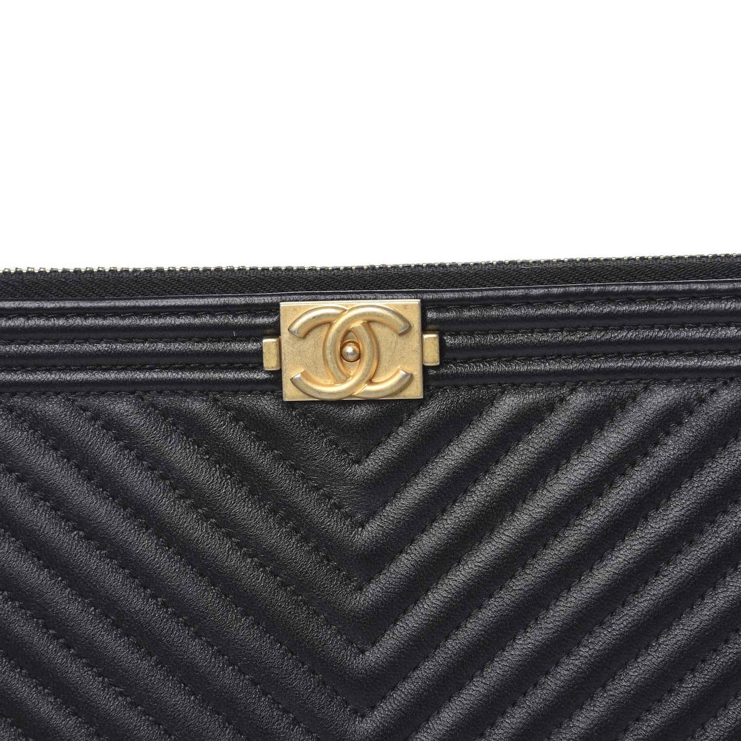 Calfskin Chevron Boy Zip Pouch Black