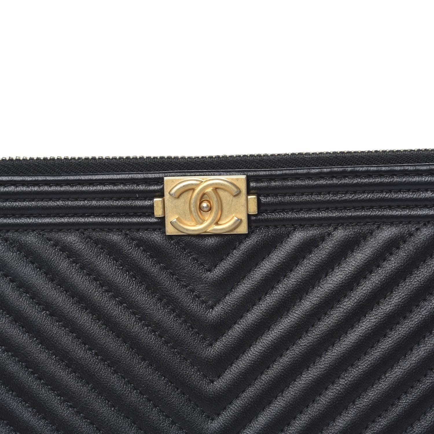 Chanel Calfskin Chevron Boy Zip Pouch Black 7 of 8