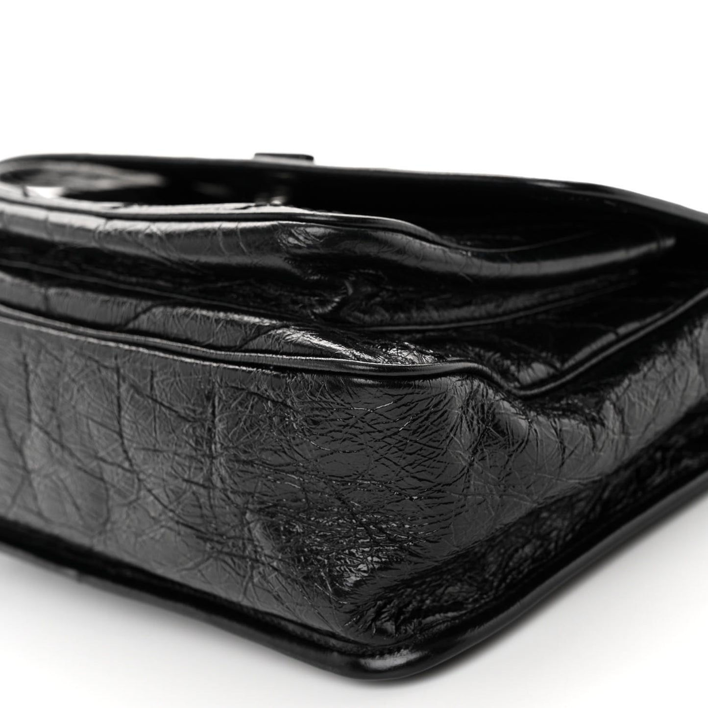 Crinkled Calfskin Matelasse Monogram Medium Niki Chain Satchel Black