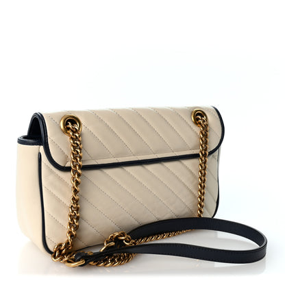 Gucci Vintage Effect Calfskin Matelasse Diagonal Small Torchon GG Marmont Shoulder Bag Mystic White Blue Agata 2 of 9