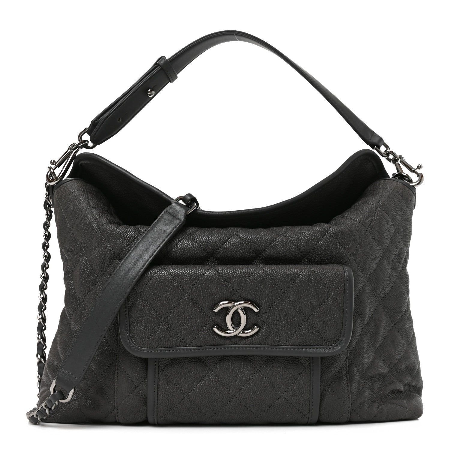 Chanel Caviar Quilted French Riviera Hobo Dark Grey 1 of 10