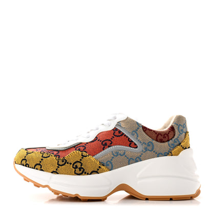 Gucci Monogram Multicolor Demetra Womens Rhyton Sneakers 34.5 Yellow Blue Great White Tabasco 1 of 10