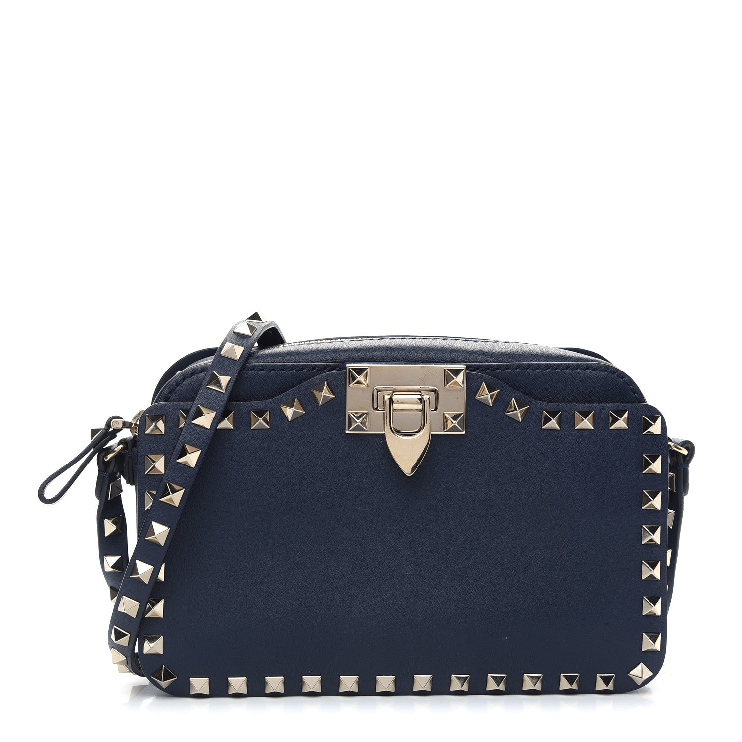 Valentino Garavani Calfskin Rockstud Flip Lock Camera Crossbody Bag Marine 1 of 8