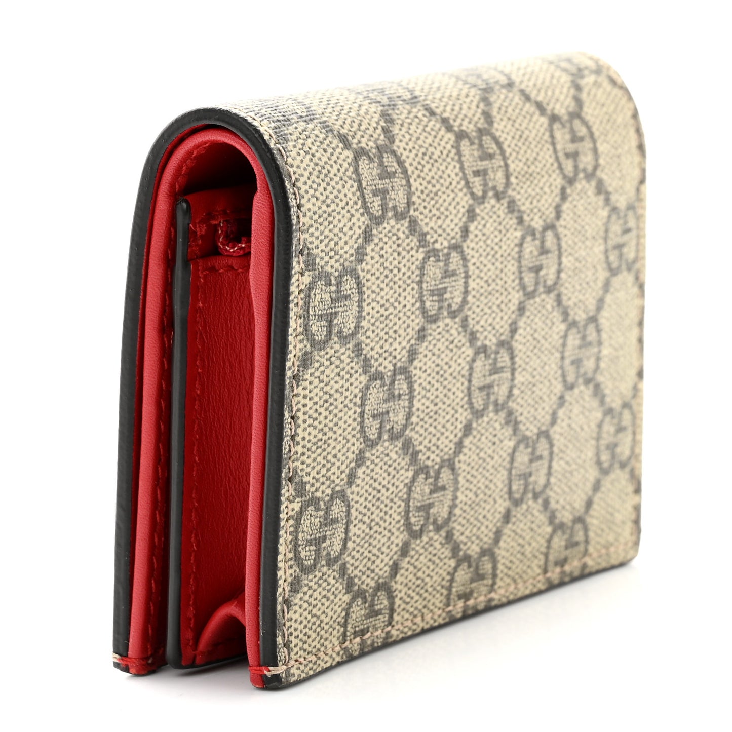 GG Supreme Monogram Bosco Patch Card Case Wallet Beige Malva Hibiscus Red