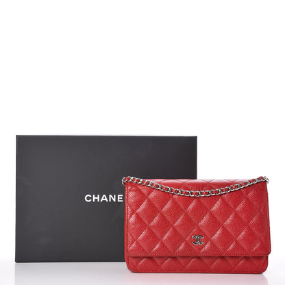 Chanel Caviar Quilted Wallet on Chain WOC Red 9 of 9