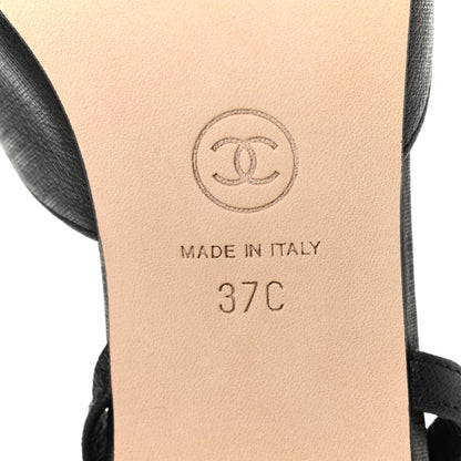 Chanel Goatskin Calfskin Cap Toe CC Slingback Sandals 37 Black 6 of 8