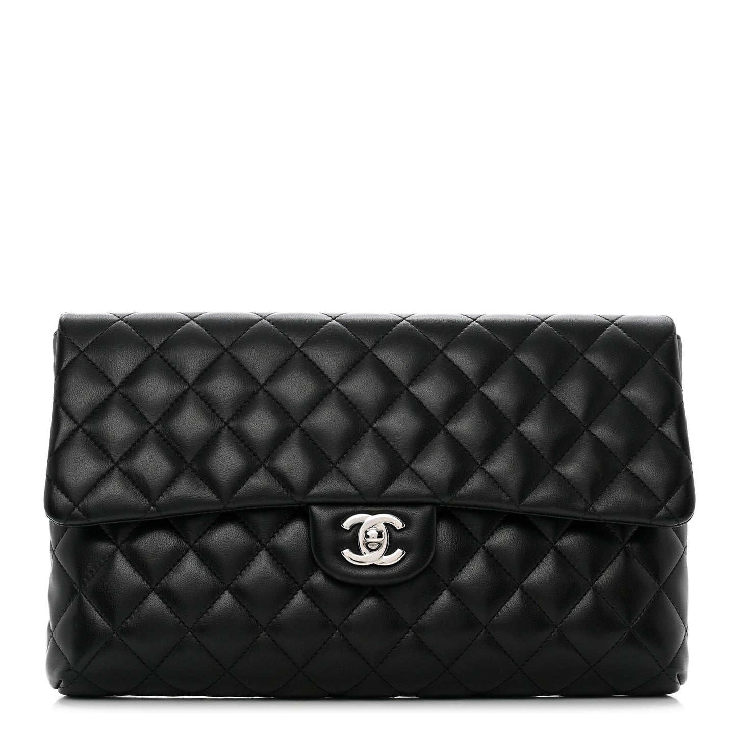 Lambskin Quilted Flap Clutch Black