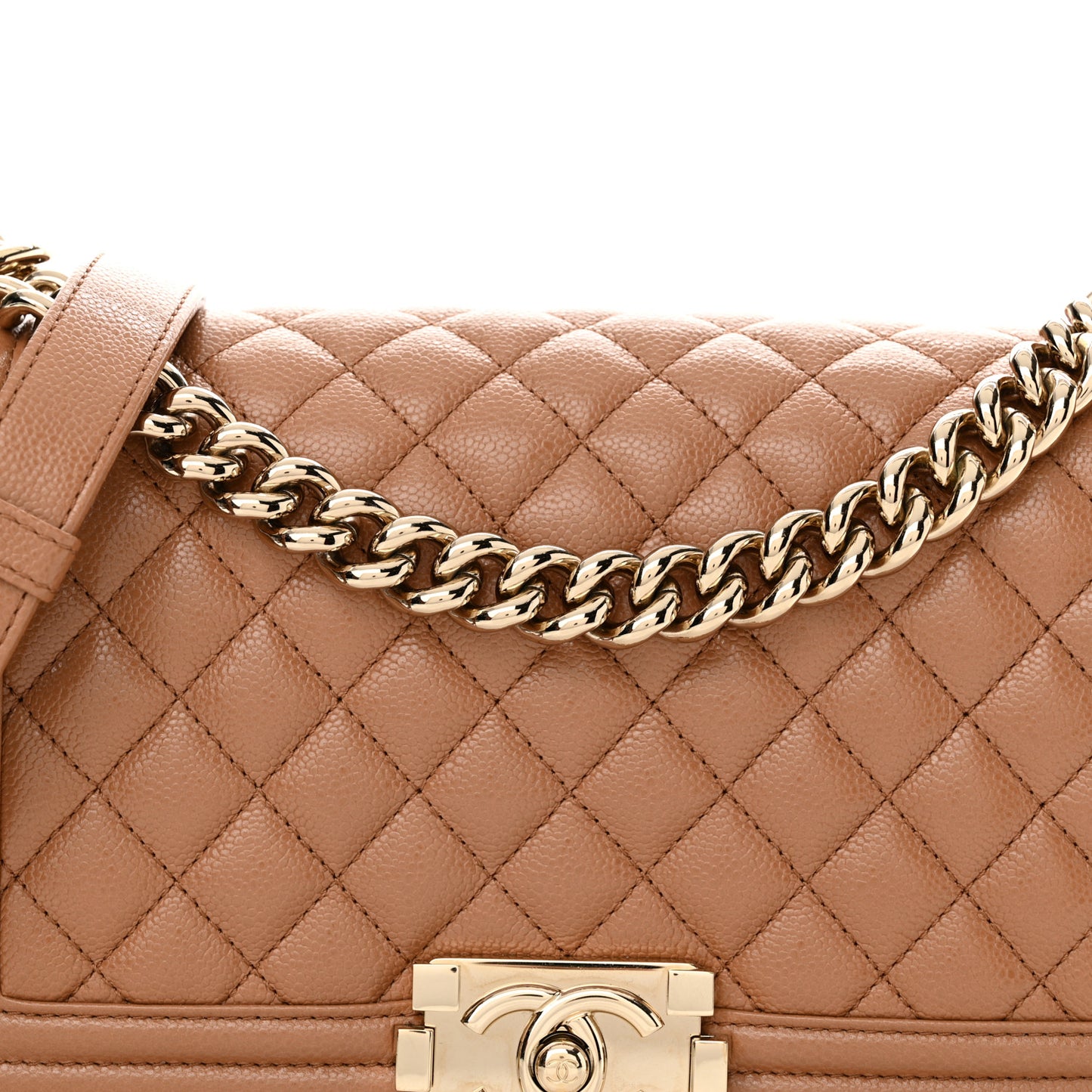 Caviar Quilted Medium Boy Flap Light Brown