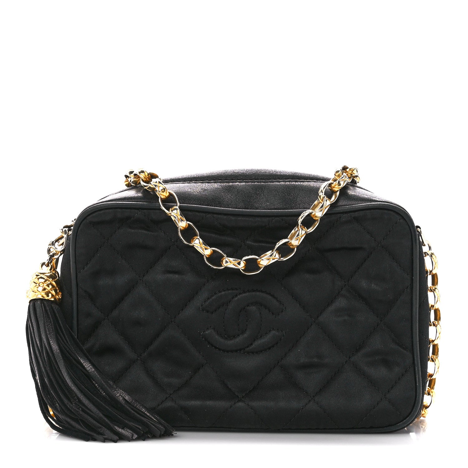 Chanel Satin Quilted Tassel Camera Case Black 1 of 12