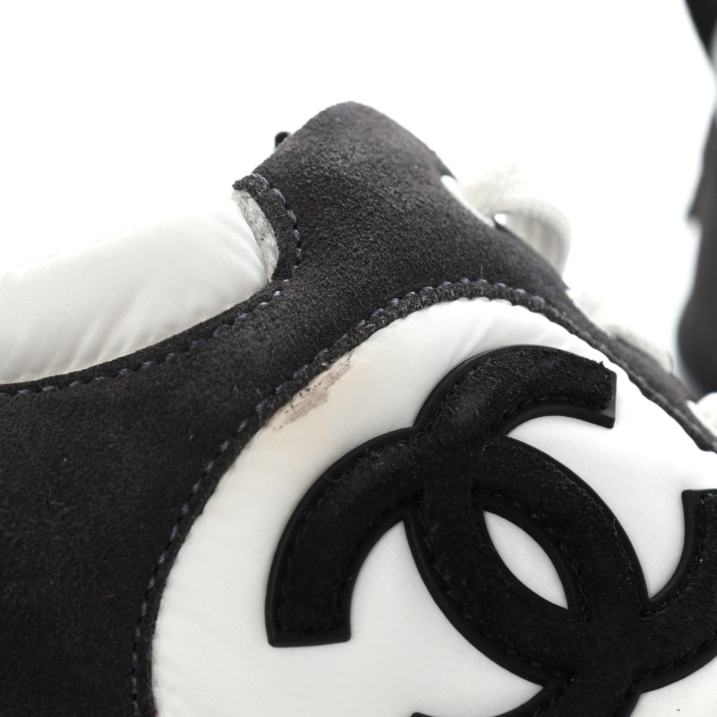 Nylon Suede Calfskin CC Sneakers 39 White Dark Grey
