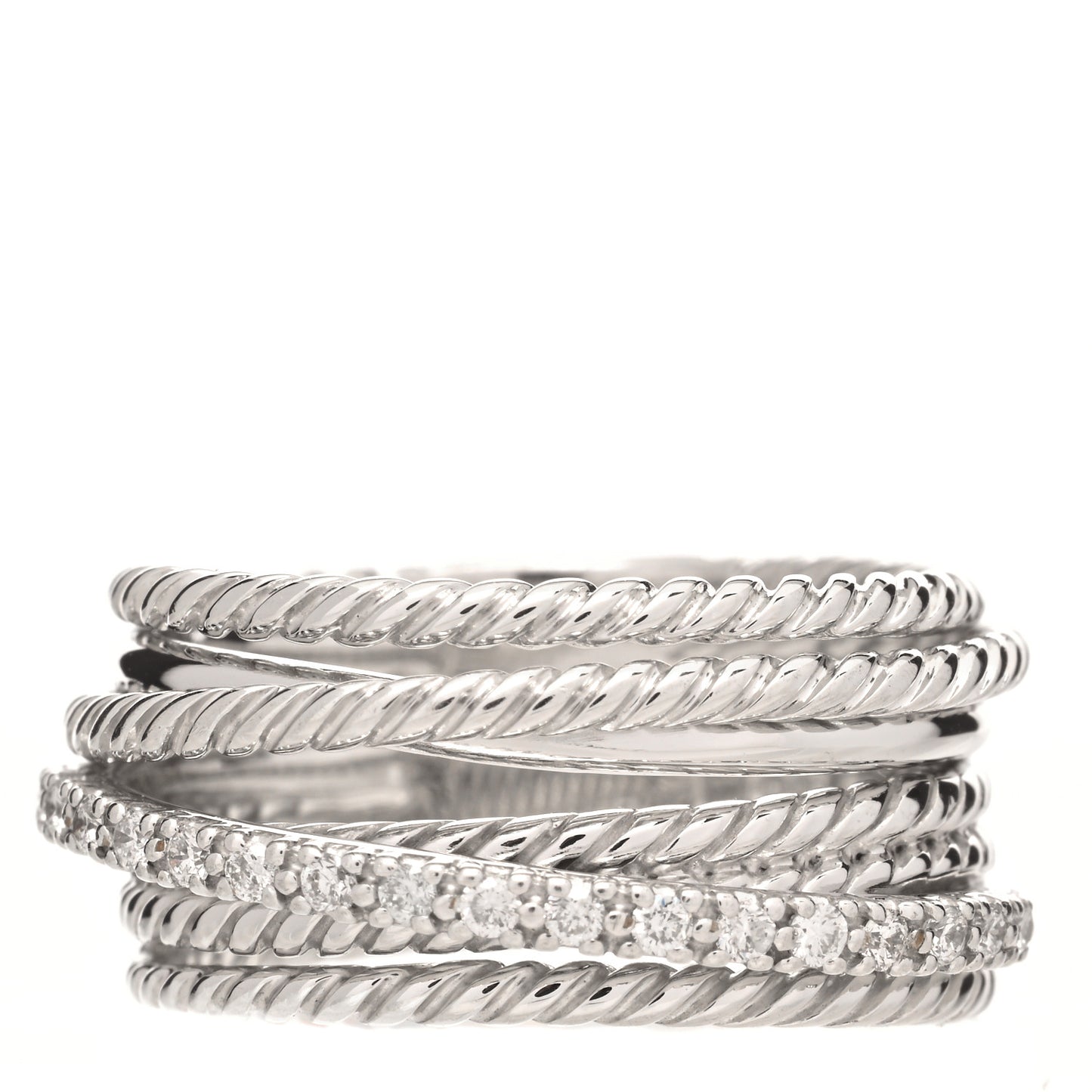 Sterling Silver Diamond 11mm Wide Crossover Cable Ring 54 7