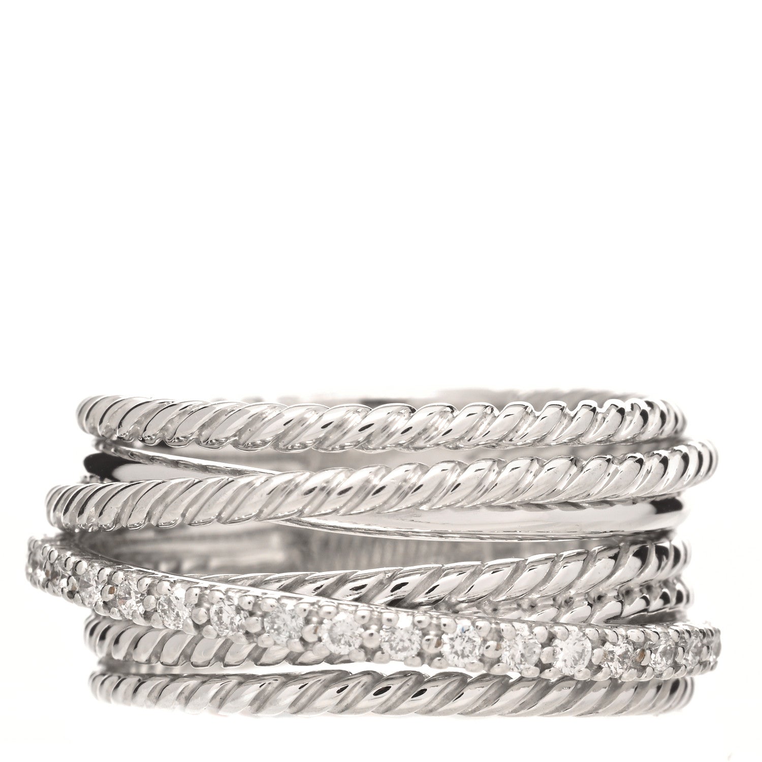 David Yurman Sterling Silver Diamond 11mm Wide Crossover Cable Ring 54 7 1 of 4