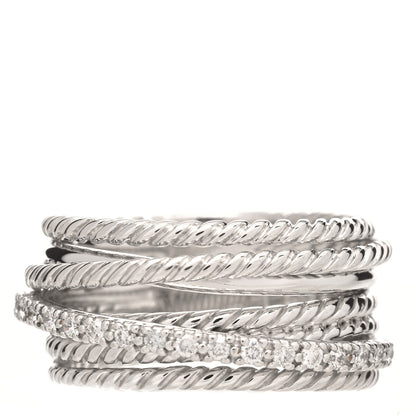 David Yurman Sterling Silver Diamond 11mm Wide Crossover Cable Ring 54 7 1 of 4