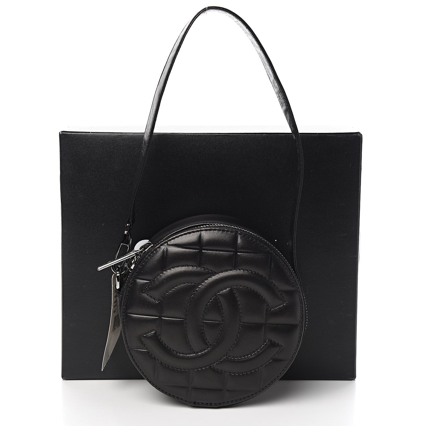 Lambskin Quilted CC Chocolate Bar Round Shoulder Bag Black