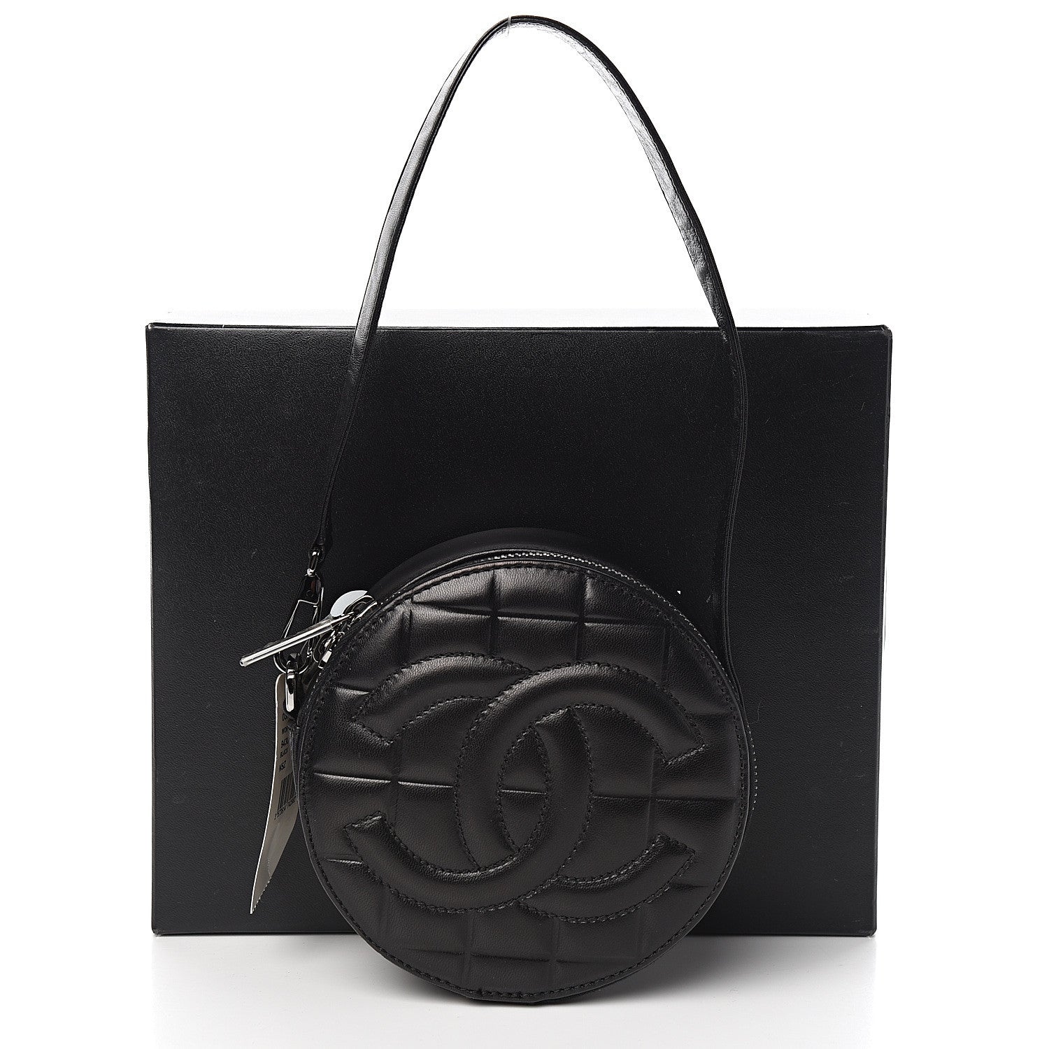 Chanel Lambskin Quilted CC Chocolate Bar Round Shoulder Bag Black 10 of 10