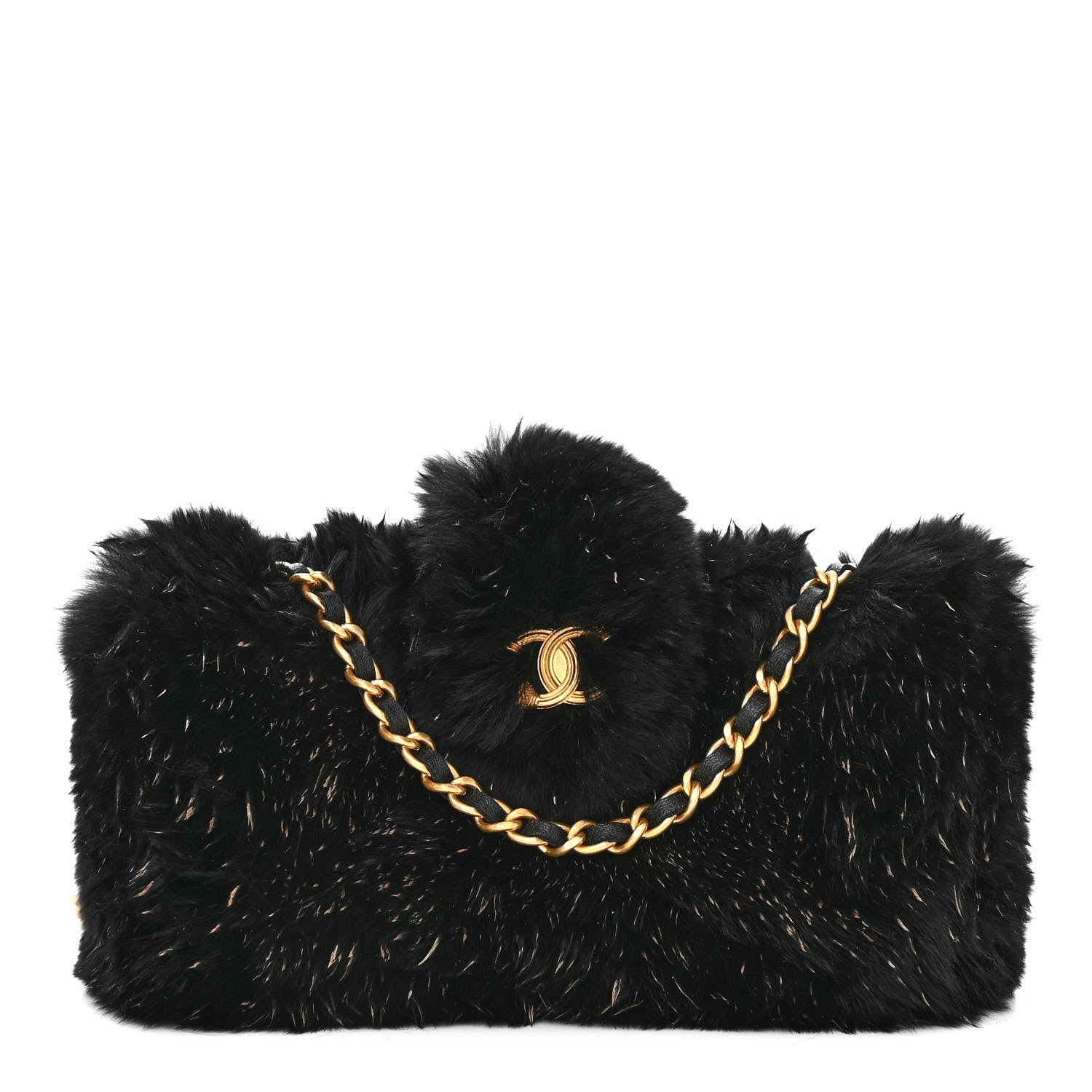 Chanel Rabbit Fur Small Clutch With Chain Black 1 of 10